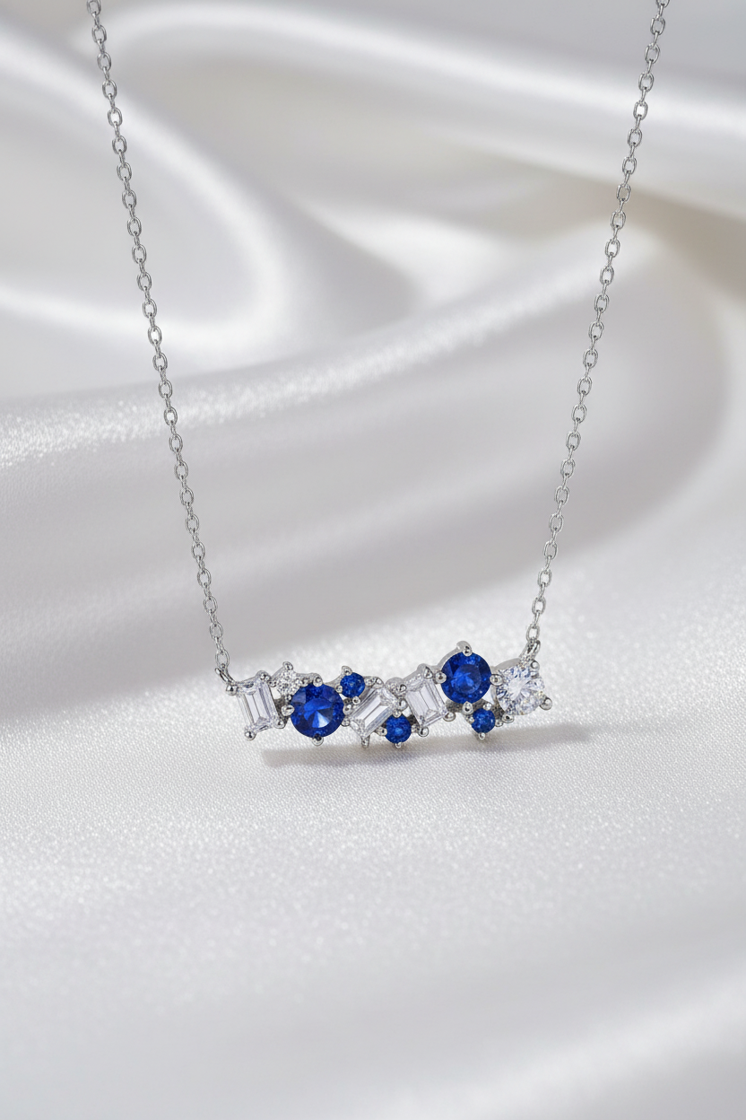 Sterling Silver CZ and Baguette Bar Necklace