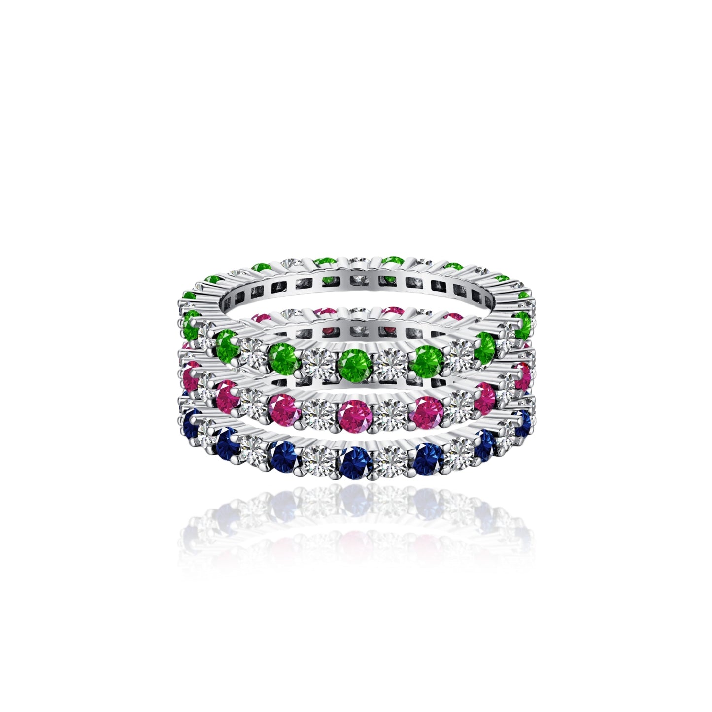 Sterling Silver Alternating Clear and Colorful CZ Eternity Band Ring - HK Jewels