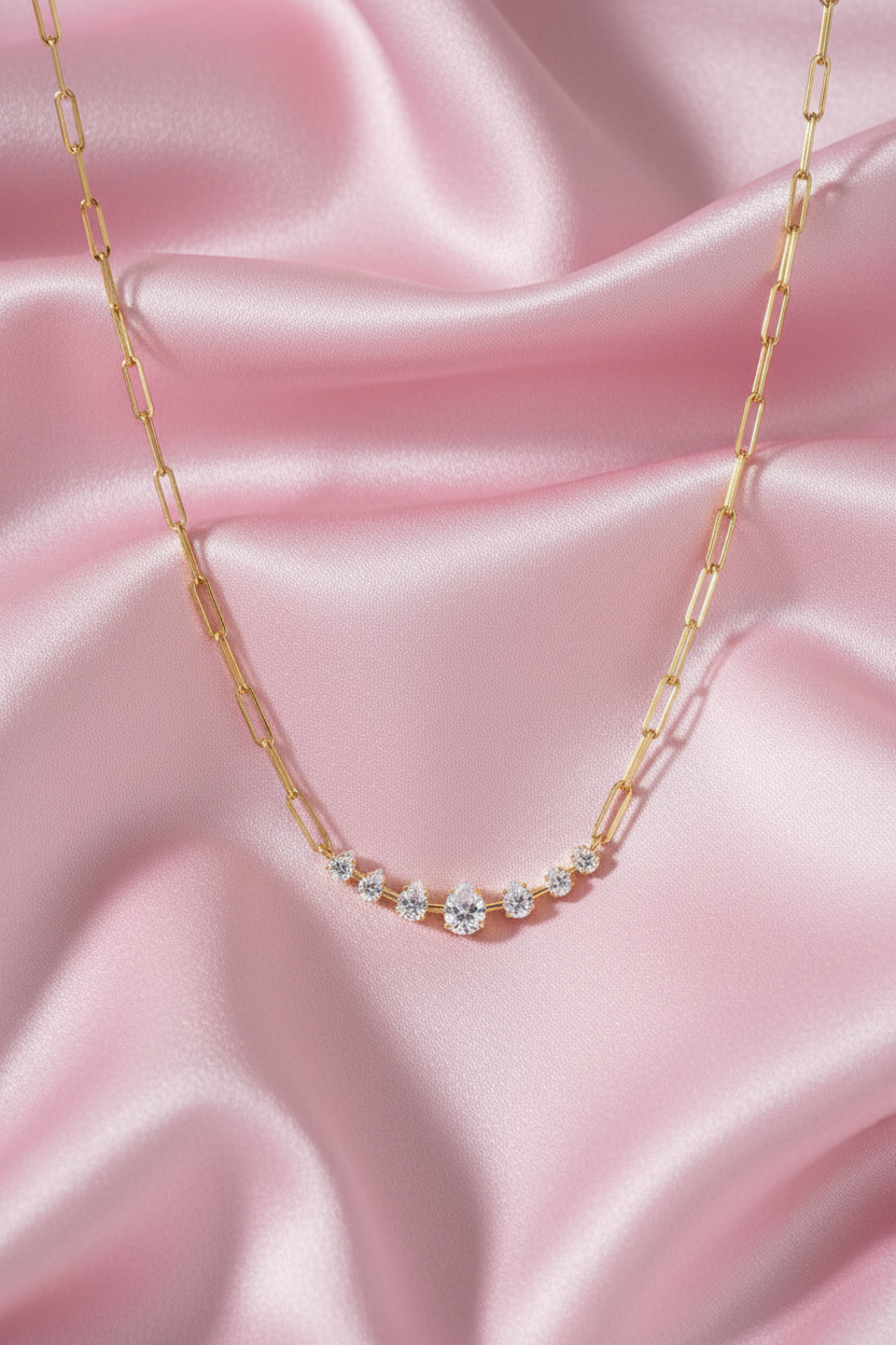Sterling Silver Paperclip Chain with Pear Shaped CZ Necklace