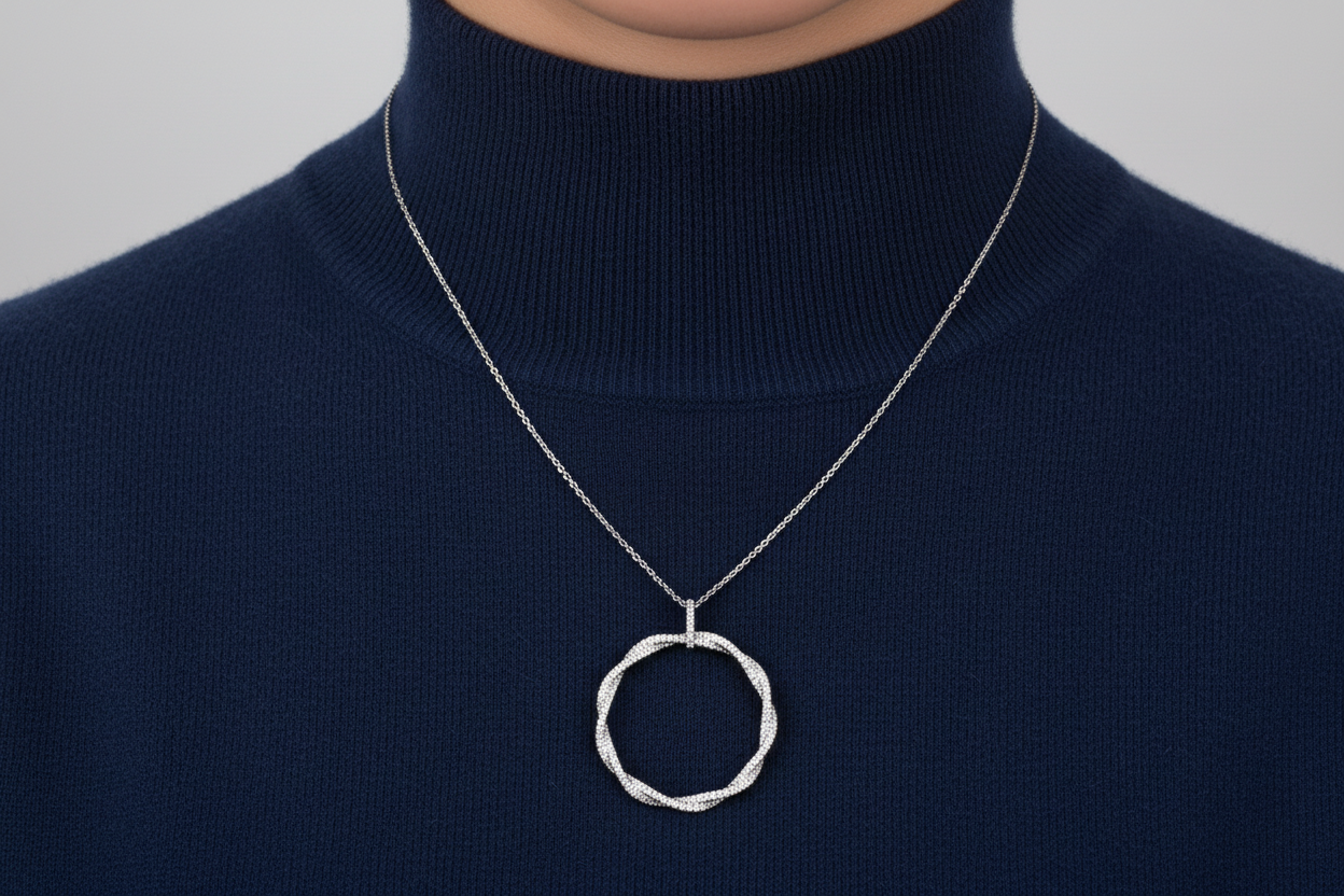 Sterling Silver Twisted Circle Pendant Necklace