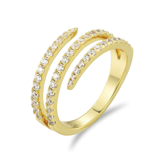 Sterling Silver Triple Swirl Bypass Micropave Ring in Rhodium Plated or Micron Gold Plated