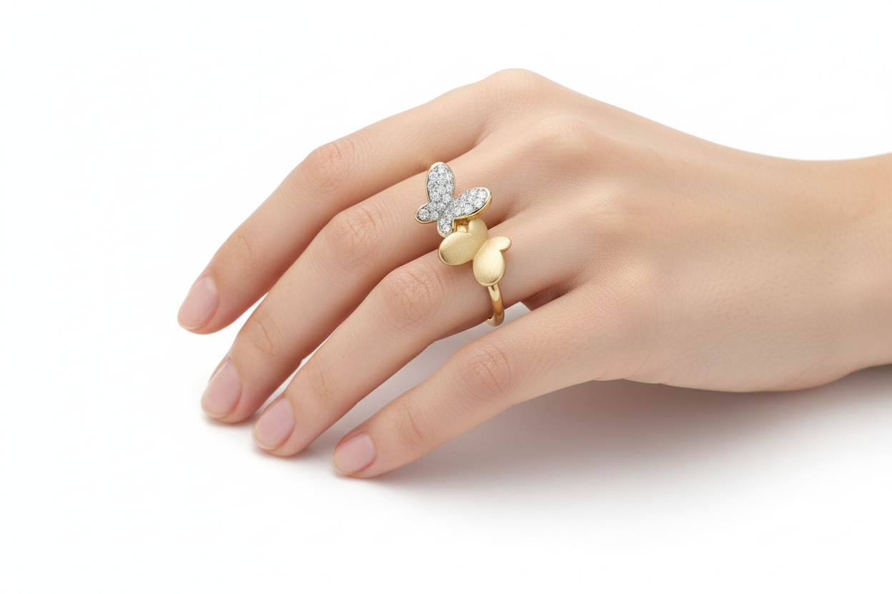 Gold Plated Sterling Silver Double Butterfly Ring