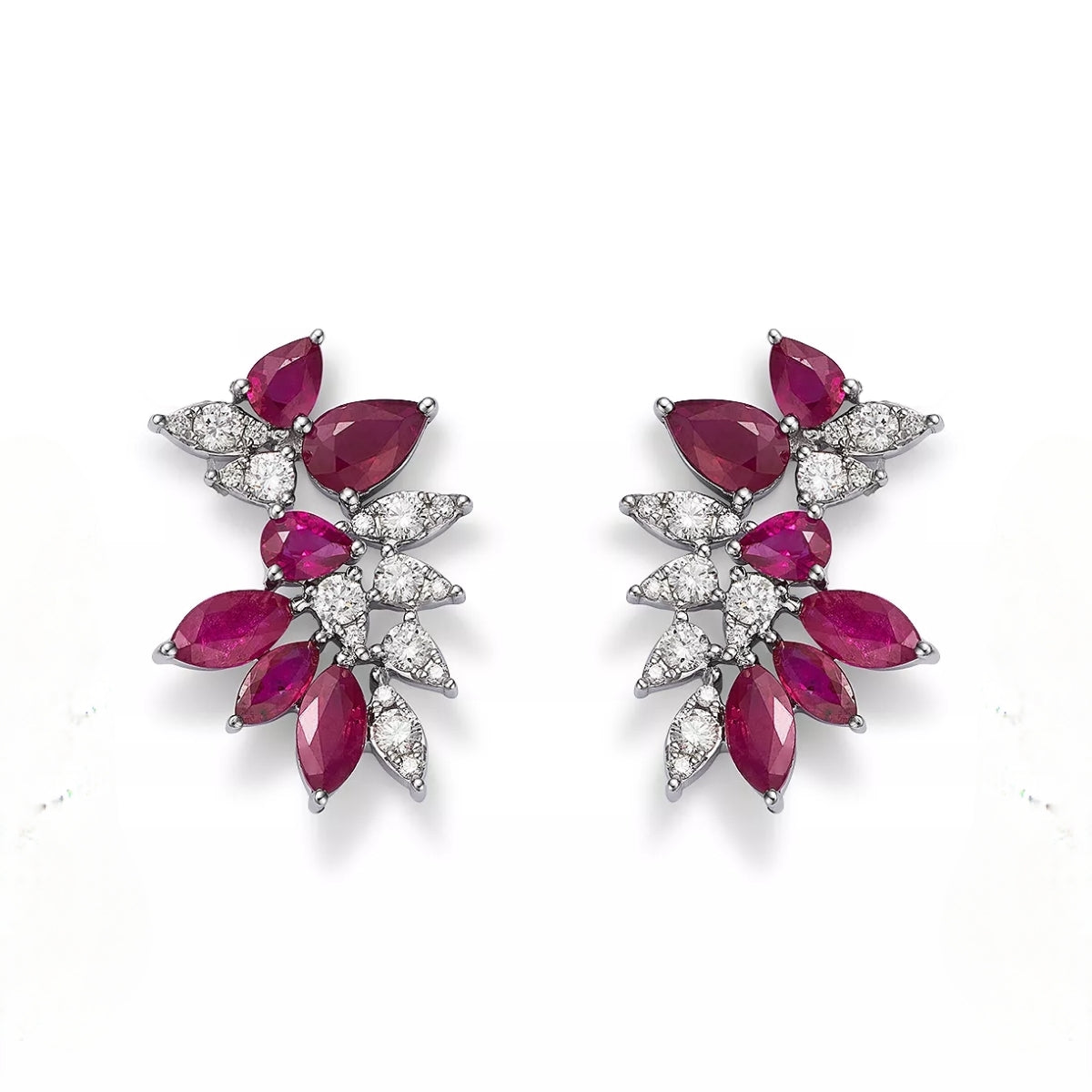 Sterling Silver Ruby and Clear CZ Cluster Stud Earring
