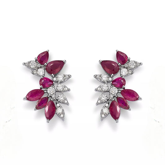 Sterling Silver Ruby and Clear CZ Cluster Stud Earring