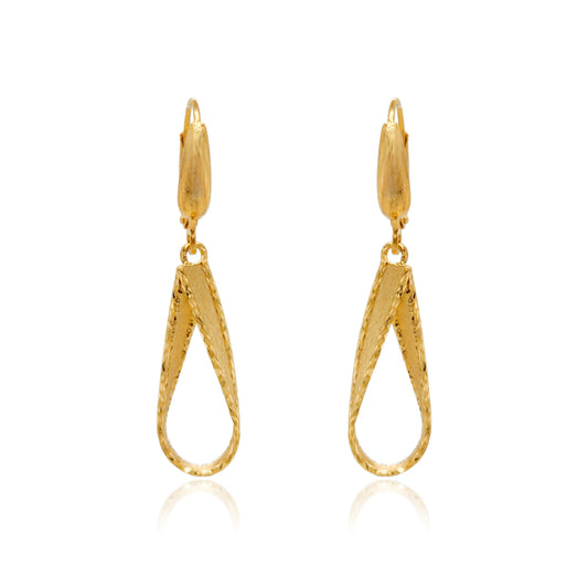 14K Brushed Gold and Diamond Cut Teardrop Earrings
