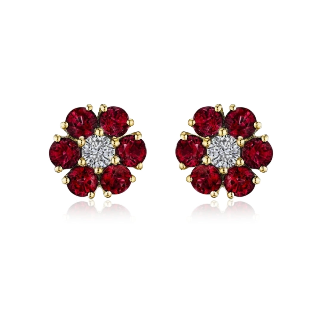 Gold Plated Surgical Steel Color CZ Flower Stud Earrings