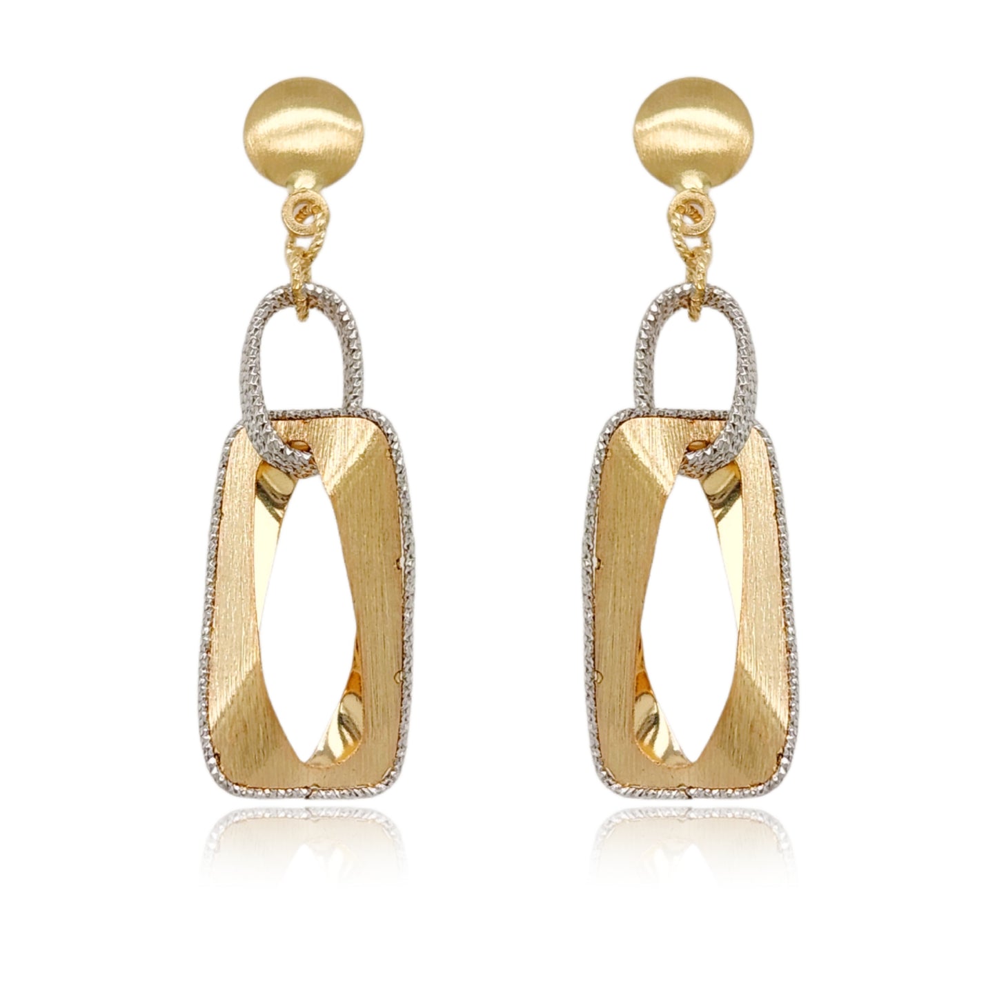14K Brushed Gold Dangling Rectangle Diamond Cut  Earrings