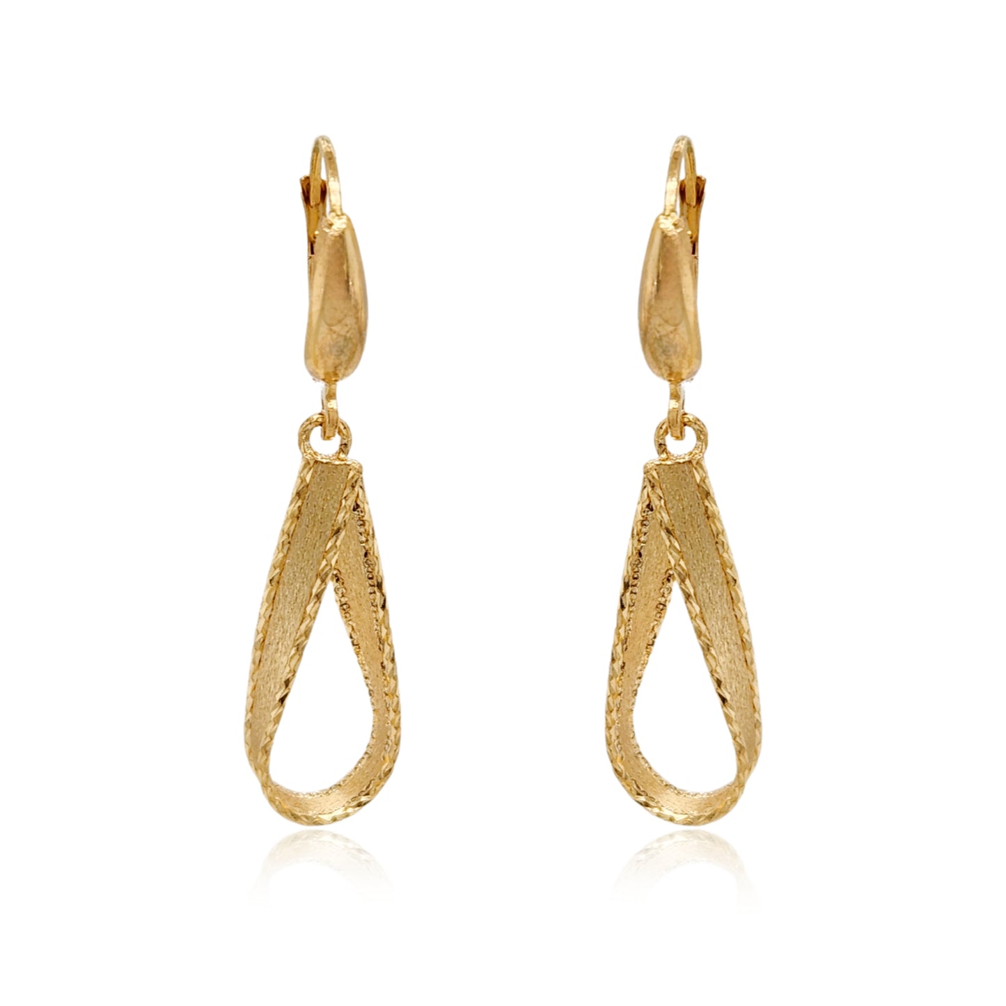 14K Brushed Gold and Diamond Cut Teardrop Earrings