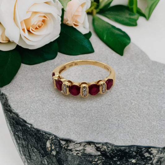 14K Yellow Gold Diamond and Ruby Ring