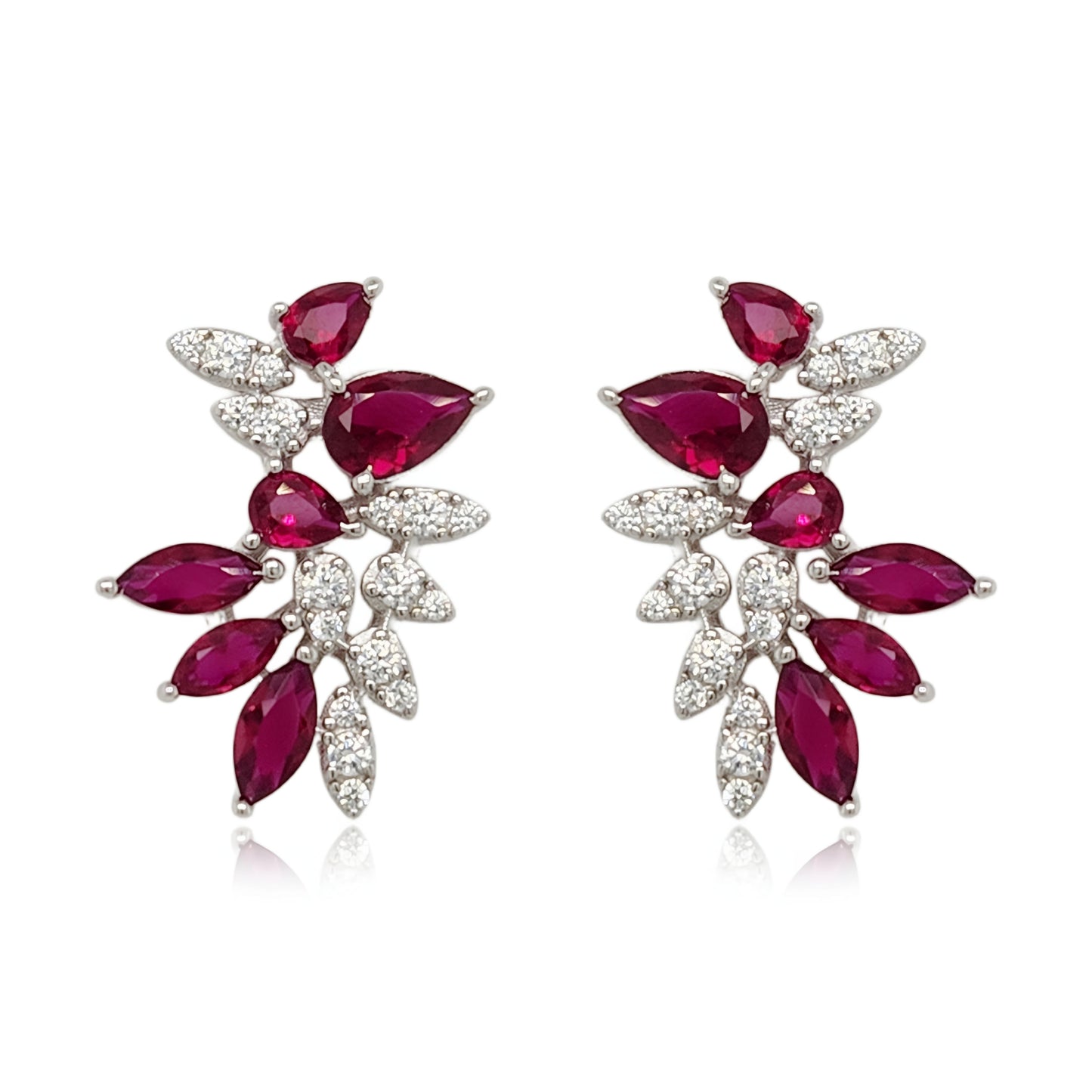 Sterling Silver Ruby and Clear CZ Cluster Stud Earring