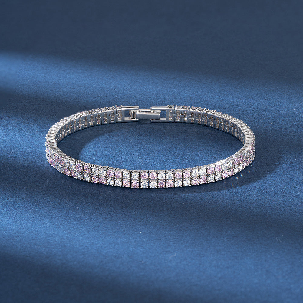 Sterling Silver Double Row CZ Bracelet With Fold Over Clasp