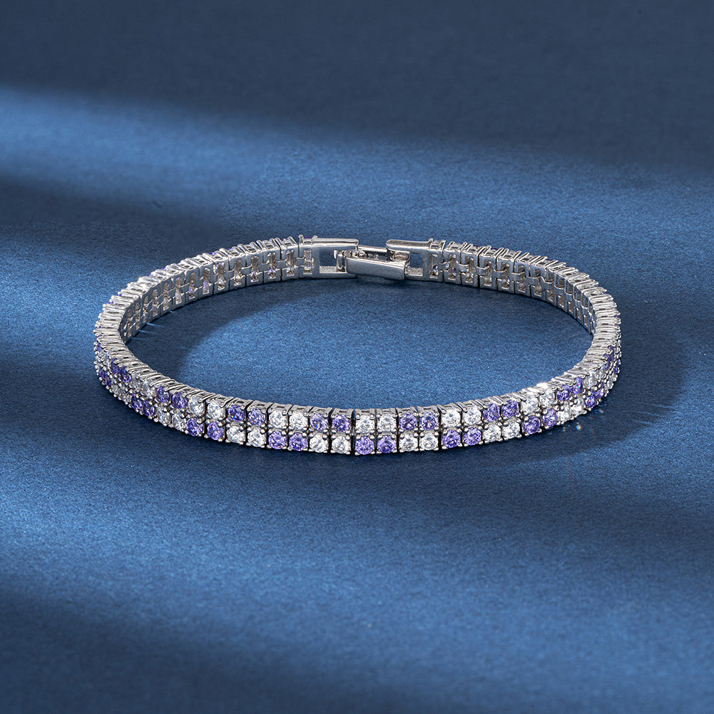 Sterling Silver Double Row CZ Bracelet With Fold Over Clasp