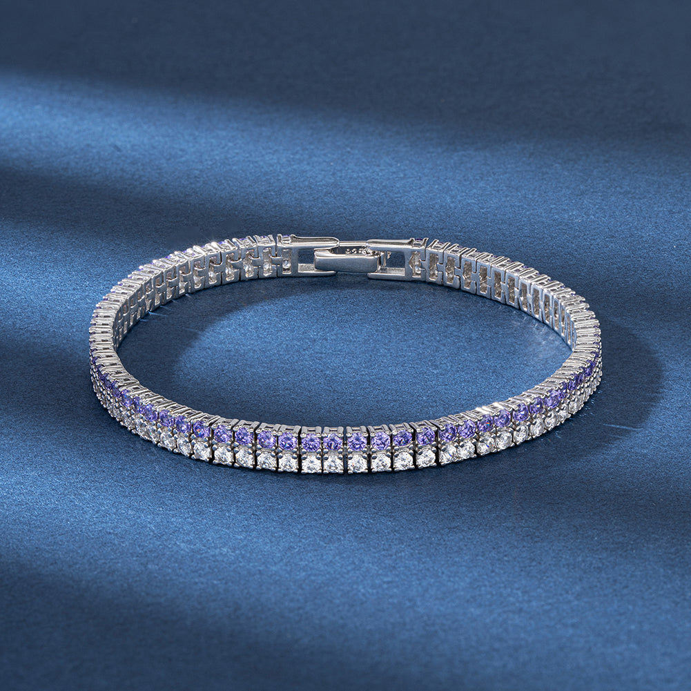 Sterling Silver Double Row CZ Bracelet With Fold Over Clasp