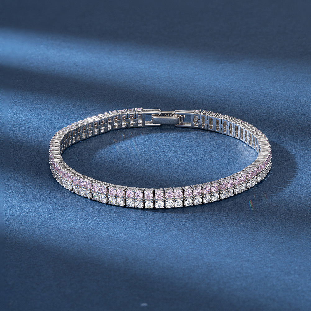 Sterling Silver Double Row CZ Bracelet With Fold Over Clasp