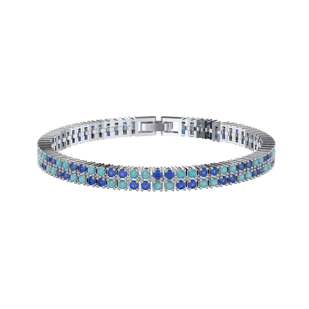 Sterling Silver Double Row CZ Bracelet With Fold Over Clasp