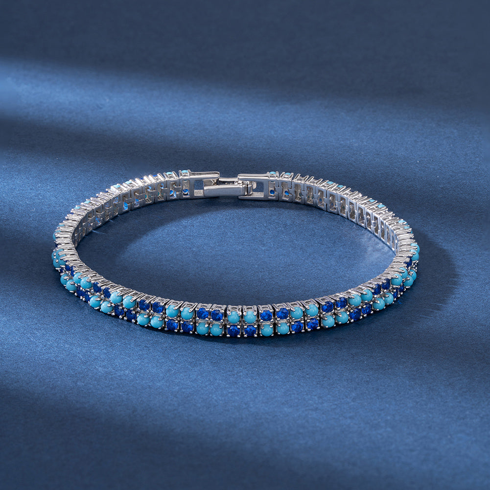 Sterling Silver Double Row CZ Bracelet With Fold Over Clasp