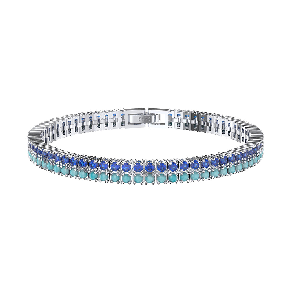 Sterling Silver Double Row CZ Bracelet With Fold Over Clasp