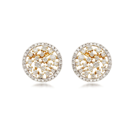 14K Gold Sprinkled Diamond Circle Stud Earrings