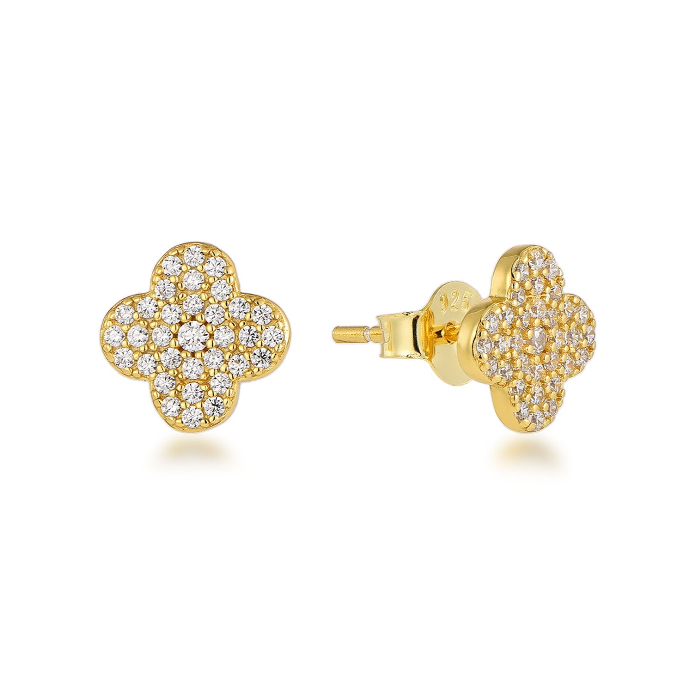 Sterling Silver Micropave Clover Stud Earrings