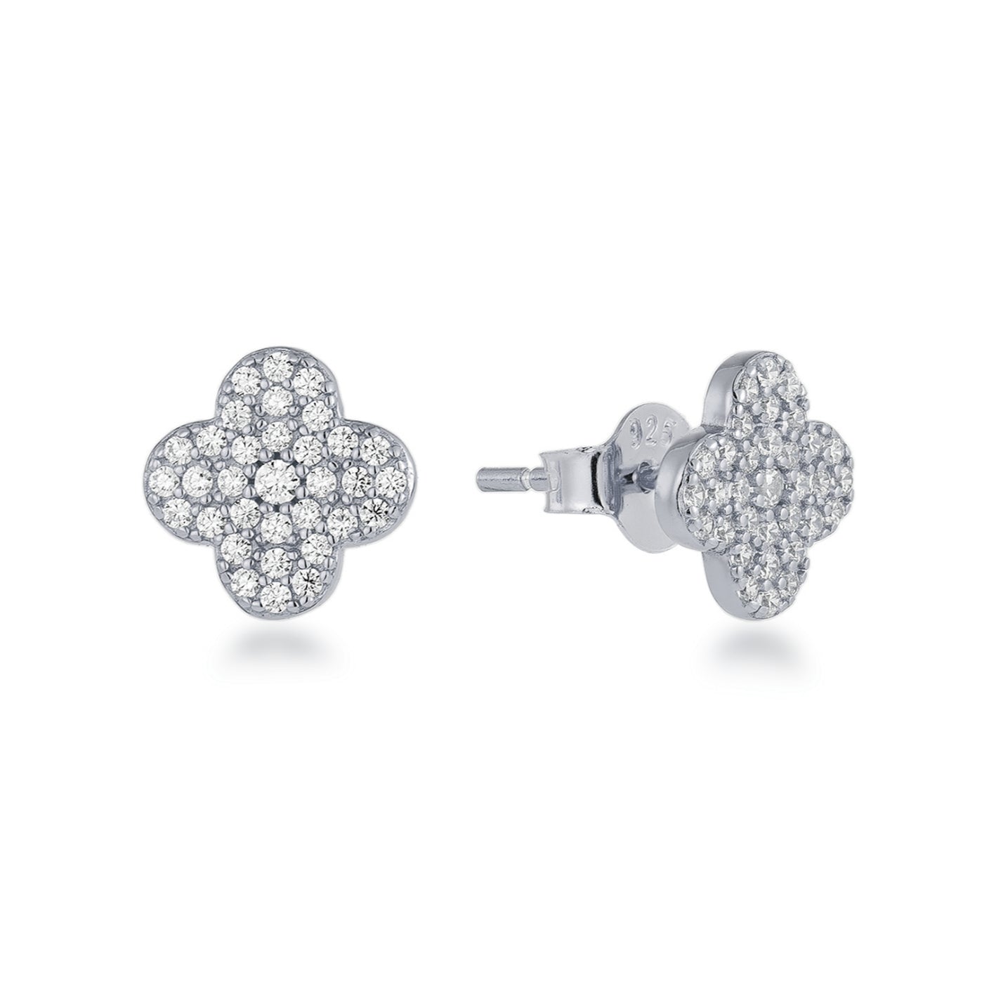Sterling Silver Micropave Clover Stud Earrings