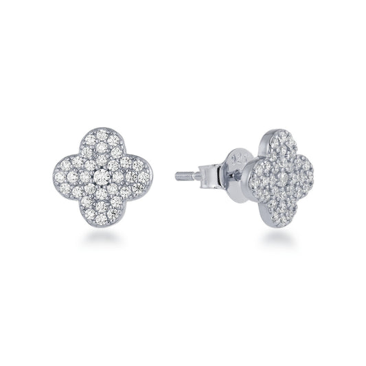 Sterling Silver Micropave Clover Stud Earrings