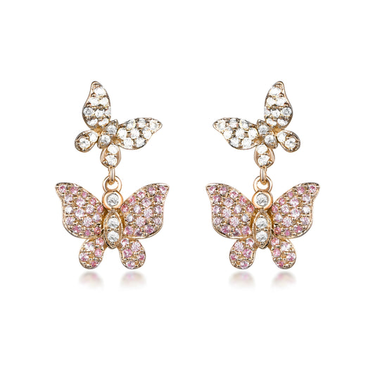 Rose Gold Plated Sterling Silver Double Butterfly Earrings