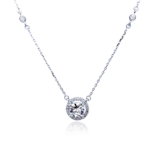 Sterling Silver 7mm CZ Halo Solitaire Necklace