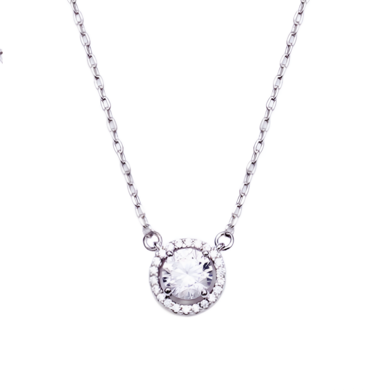 Sterling Silver 7mm CZ Halo Solitaire Necklace