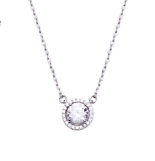 Sterling Silver 7mm CZ Halo Solitaire Necklace