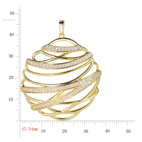 Sterling Silver Overlapping Curved Lines Micropave  Pendant Necklace