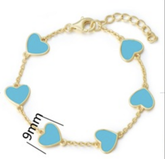 Gold Plated Sterling Silver Blue Enamel Heart Station Bracelet