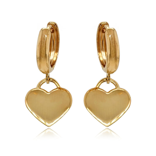 14K Gold Shiny Heart on Hoop Earring
