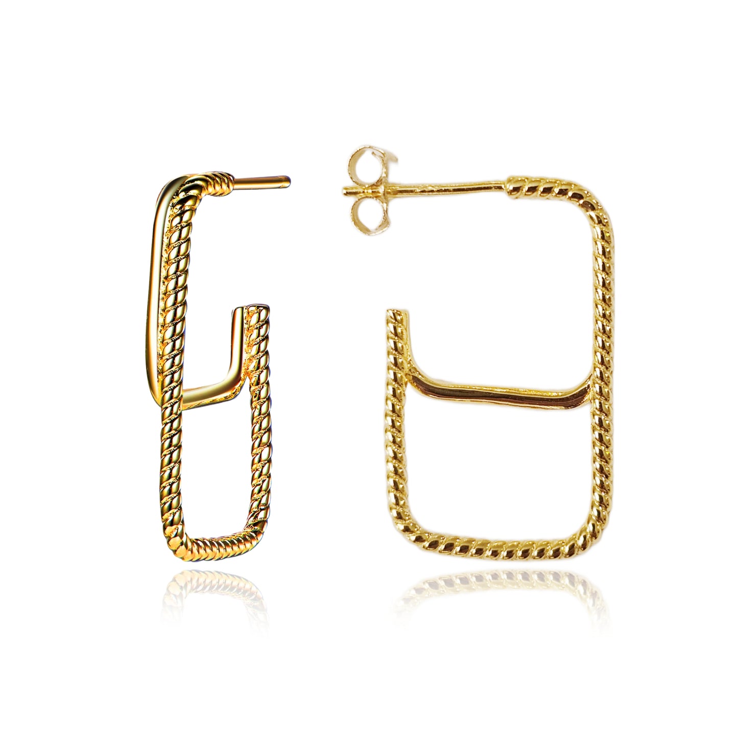 Gold Plated Sterling Silver Double Rectangular "Hoop" Earrings