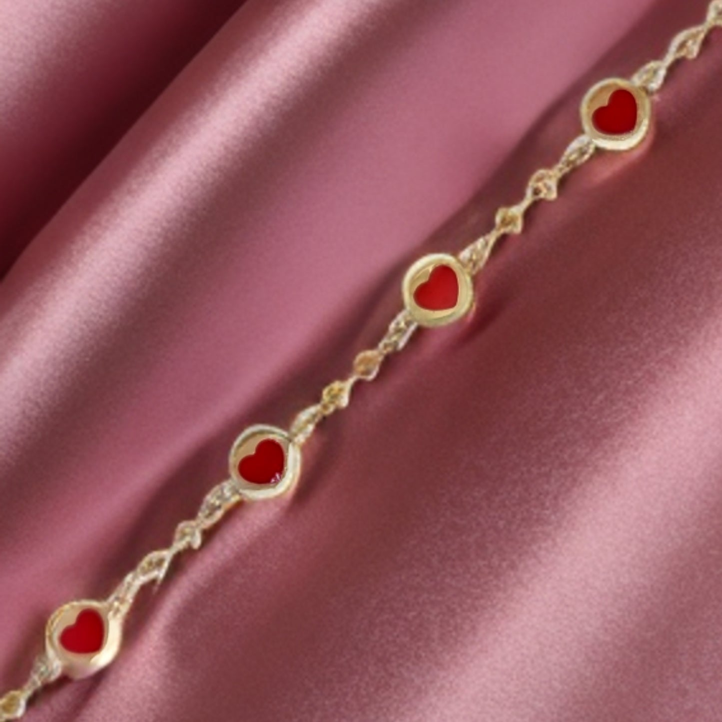 14k Gold Red Heart Children's Bracelet