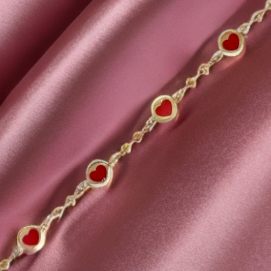 14k Gold Red Heart Children's Bracelet