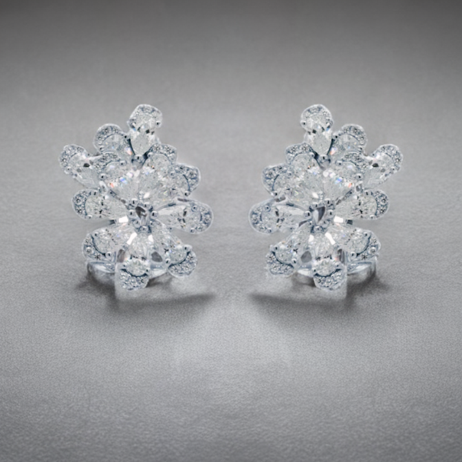 Sterling Silver Large Overlapping Flower Petals Stud Earring