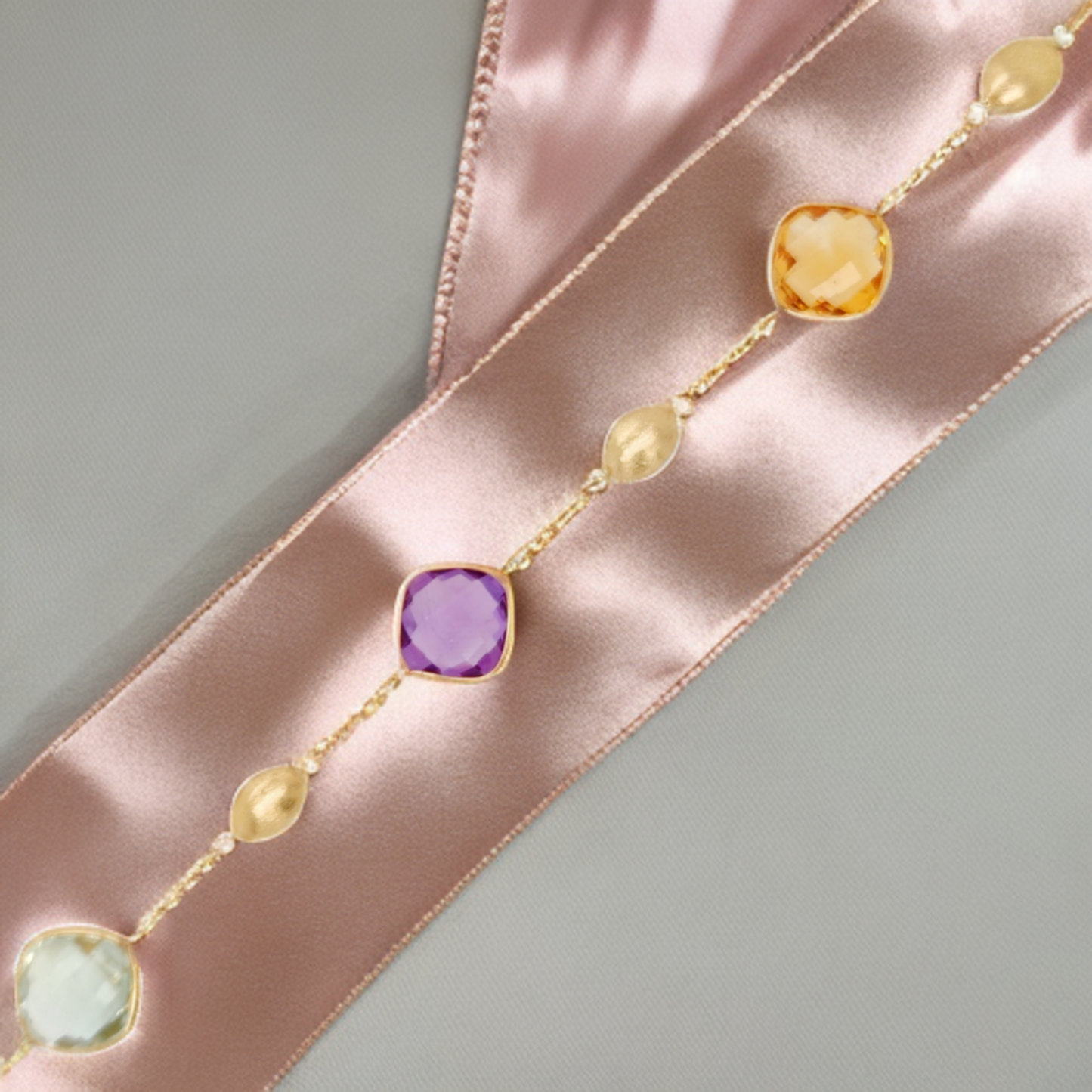 14K Multicolor Gemstone With Gold Nugget Bracelet