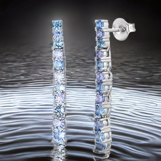 Sterling Silver Blue Mix Colored CZ Tennis Earring