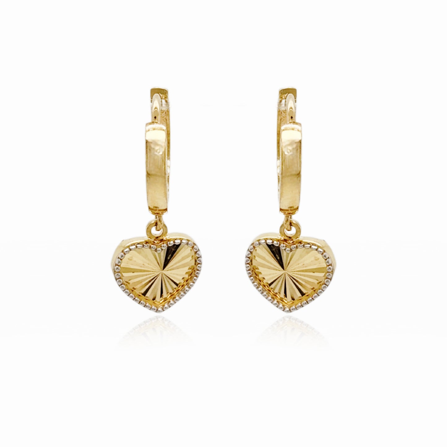 14k Gold Sunburst Heart on Hoop Earring
