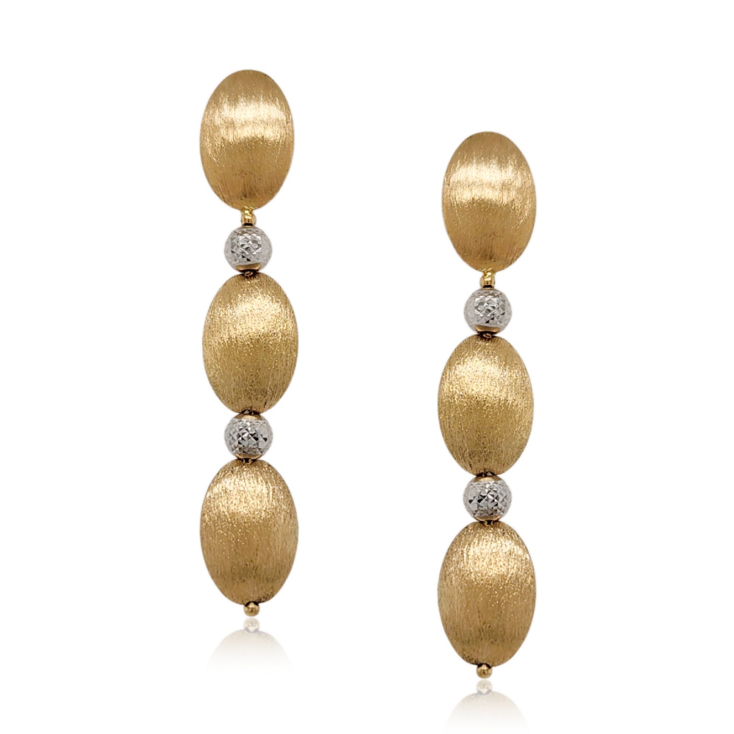 14K Brushed Gold Three Oval Diamond Cut Earrings