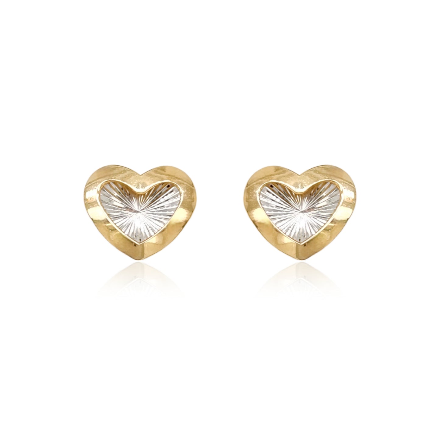 14K Gold Two Tone Heart Stud Earrings