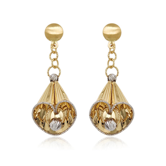 14K Gold Dangling Wrap Around Shape Diamond Cut Earrings