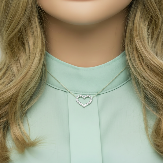 14k Gold Lab Grown Diamond Open Heart Necklace