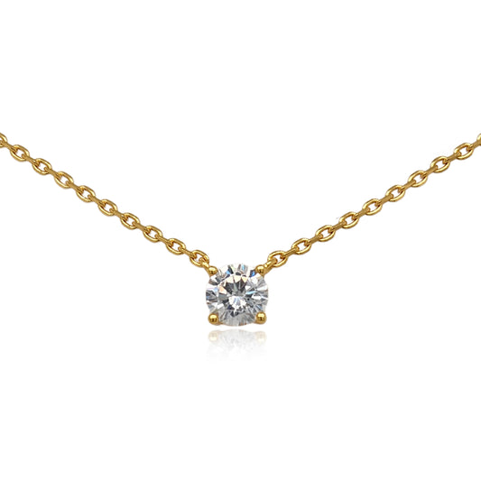 Sterling Silver Gold Plated CZ Solitaire Necklace