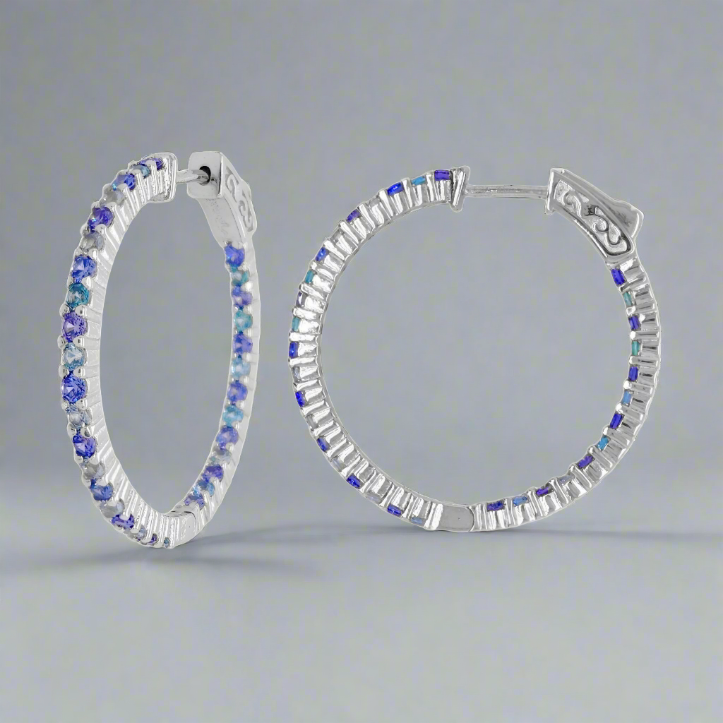 Sterling Silver Round Colored Hoop Earrings