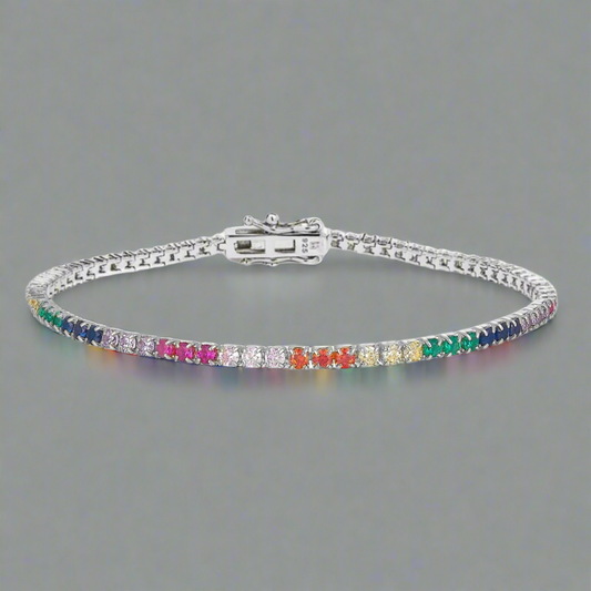Sterling Silver Multicolor Tennis Bracelet