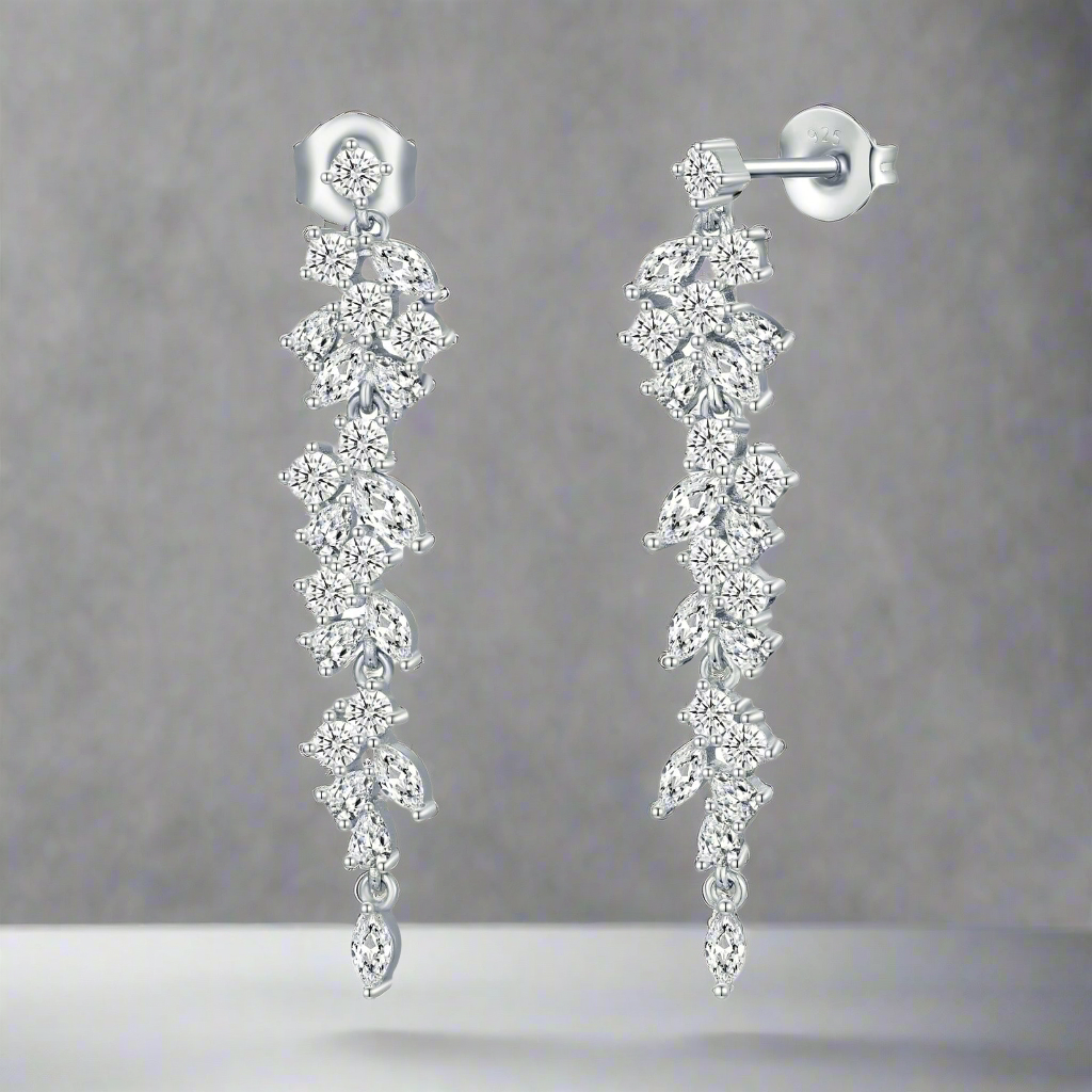 Sterling Silver Cascading Fancy Shape Thin Dangling CZ Earring