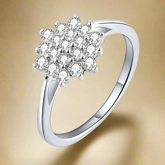 Rhodium Plated Sterling Silver CZ Flower Ring