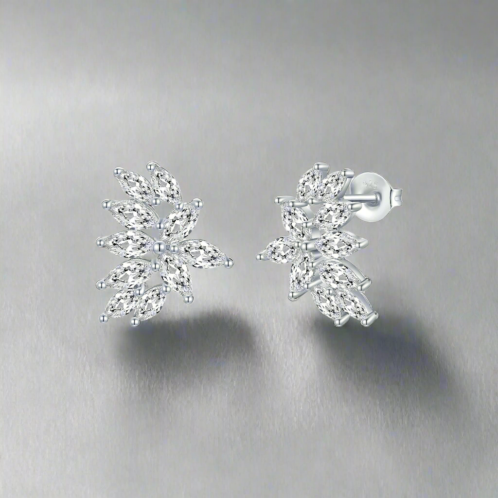 Sterling Silver CZ Angled Stud Earring