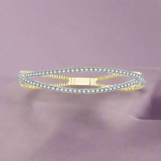 Sterling Silver Gold Plated Crossover CZ Bangle